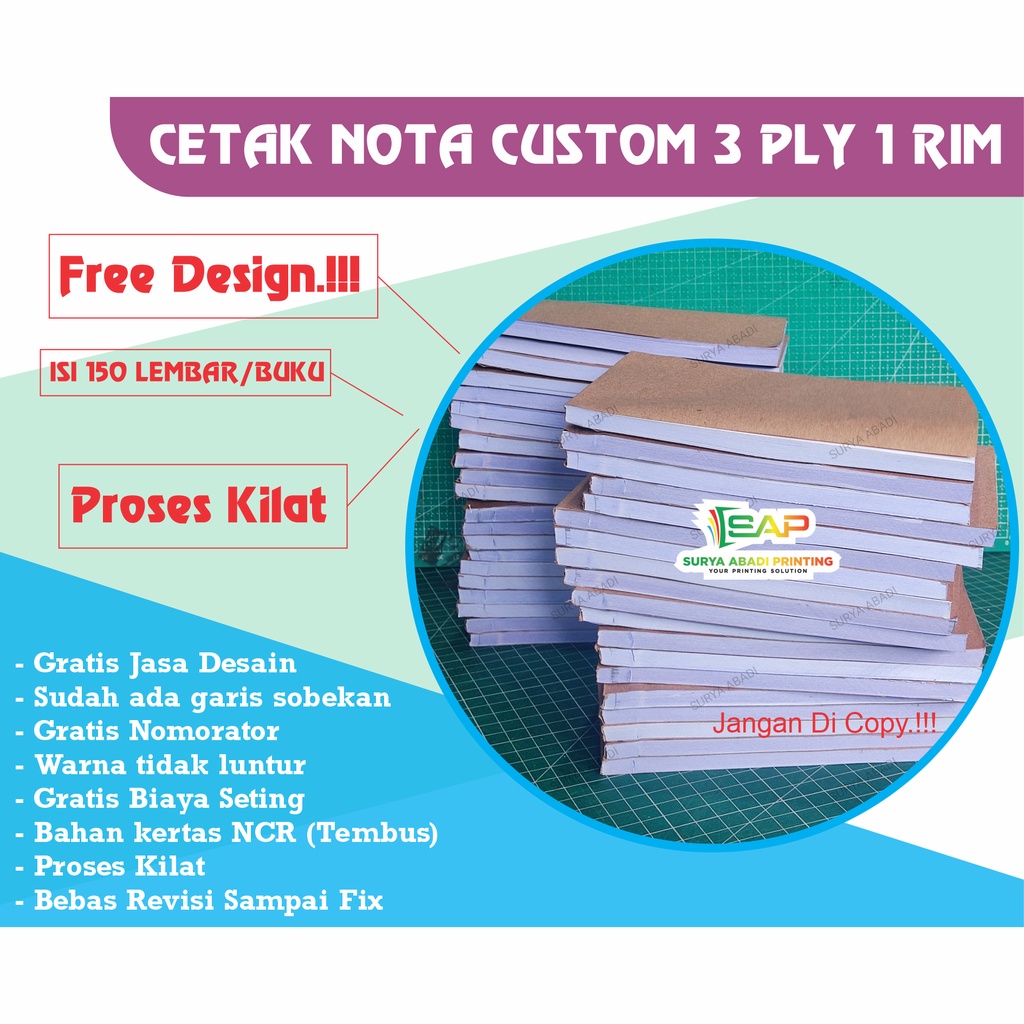 Jual CETAK NOTA CUSTOM 3 PLY 1 RIM 3 RANGKAP FREE DESAIN PROSES