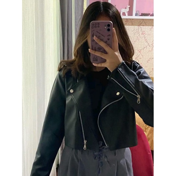 Jual Jaket Kulit Wanita Crop Shopee Indonesia