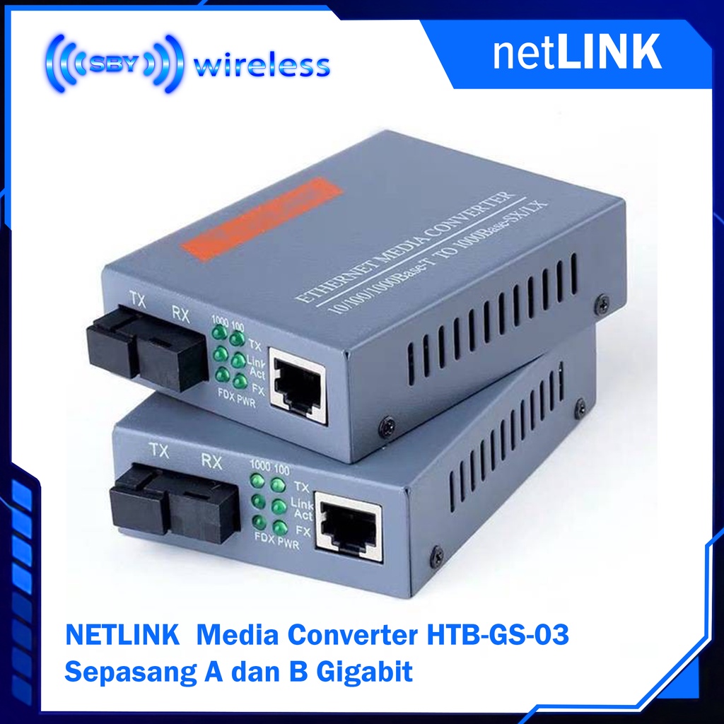 Jual Media Converter NETLINK HTB GS 03 AB Sepasang A Dan B Gigabit