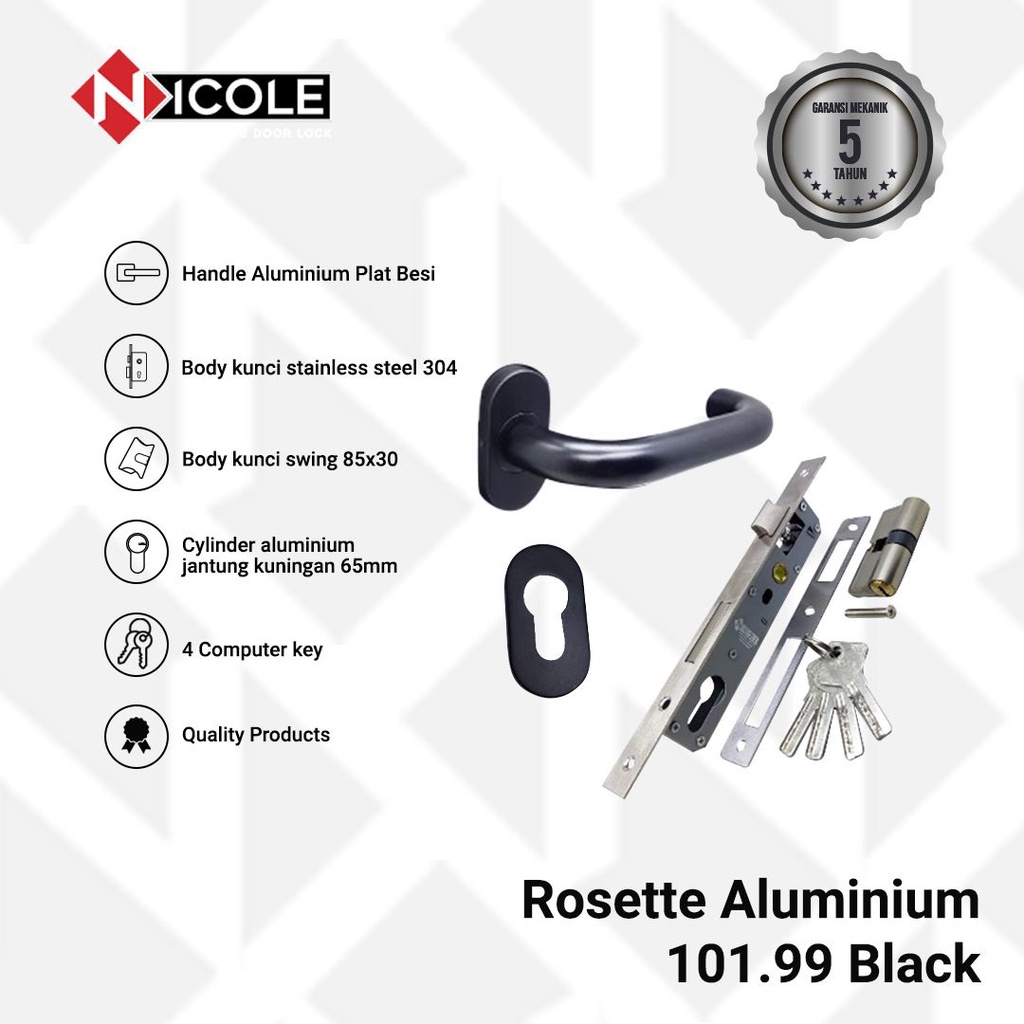 Jual Kunci Pintu Aluminium Set Rosette Gagang Pintu Kaca Misah 101