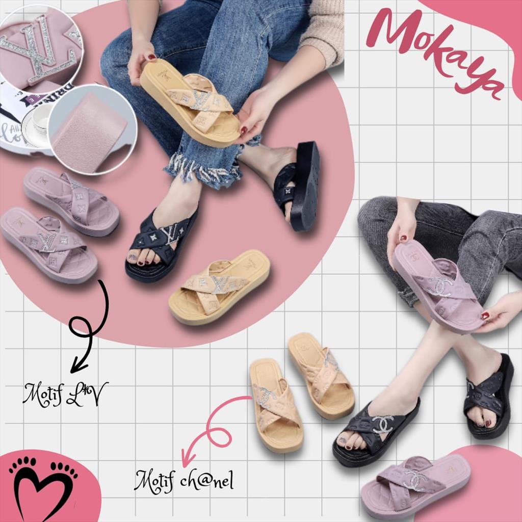 Jual Sandal Slop Jelly Wanita Ban Silang C Dan L Glitter Super Simple