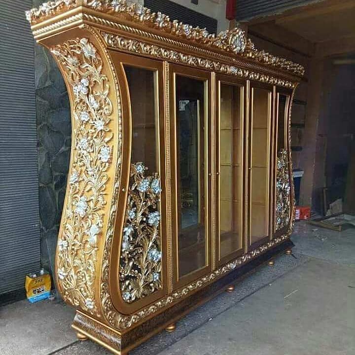 Jual Lemari Hias Biola Pintu Desain Ukiran Jepara Bahan Kayu Jati