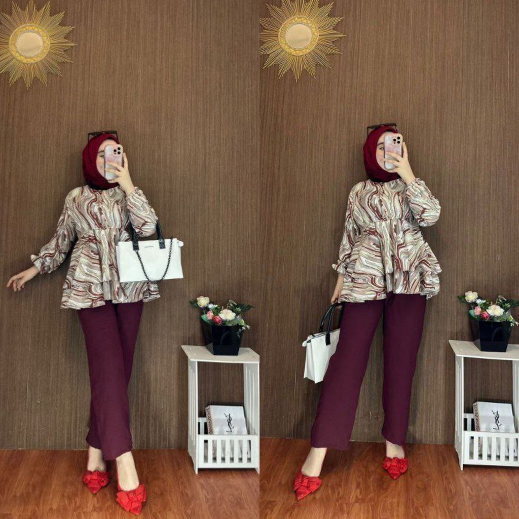 Jual Dinara Set One Set Wanita Kemeja Rempel Shakila Twill Premium