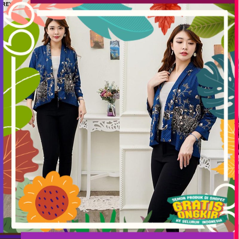 Jual Evercloth Reyni Blazer Batik Wanita Outer Batik Rompi Wanita Jaket