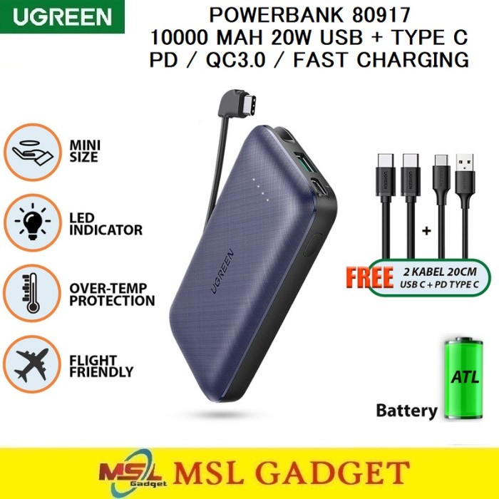 Jual UGREEN Powerbank 10000 MAh 20W USB Type C PD QC Fast Charging