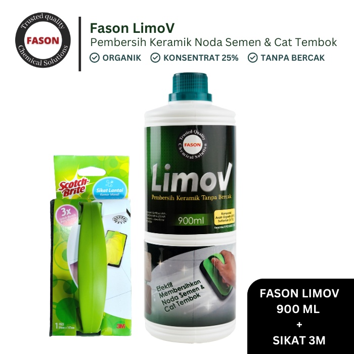 Jual Fason Limov 900ml Pembersih Noda Semen Dan Cat Tembok Bundle Sikat