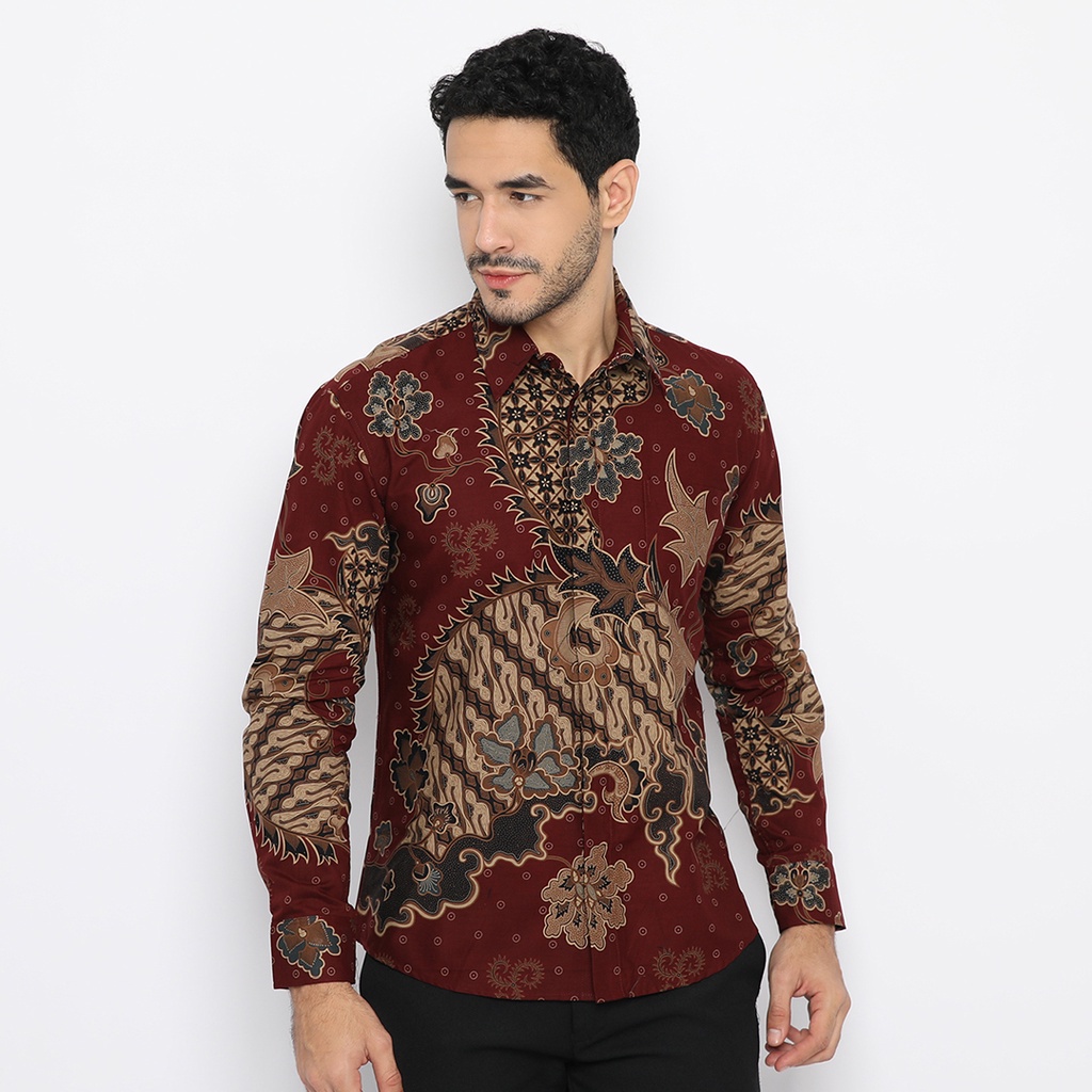 Jual Enzy Batik Kemeja Batik Pria Anargya Maroon Shopee Indonesia