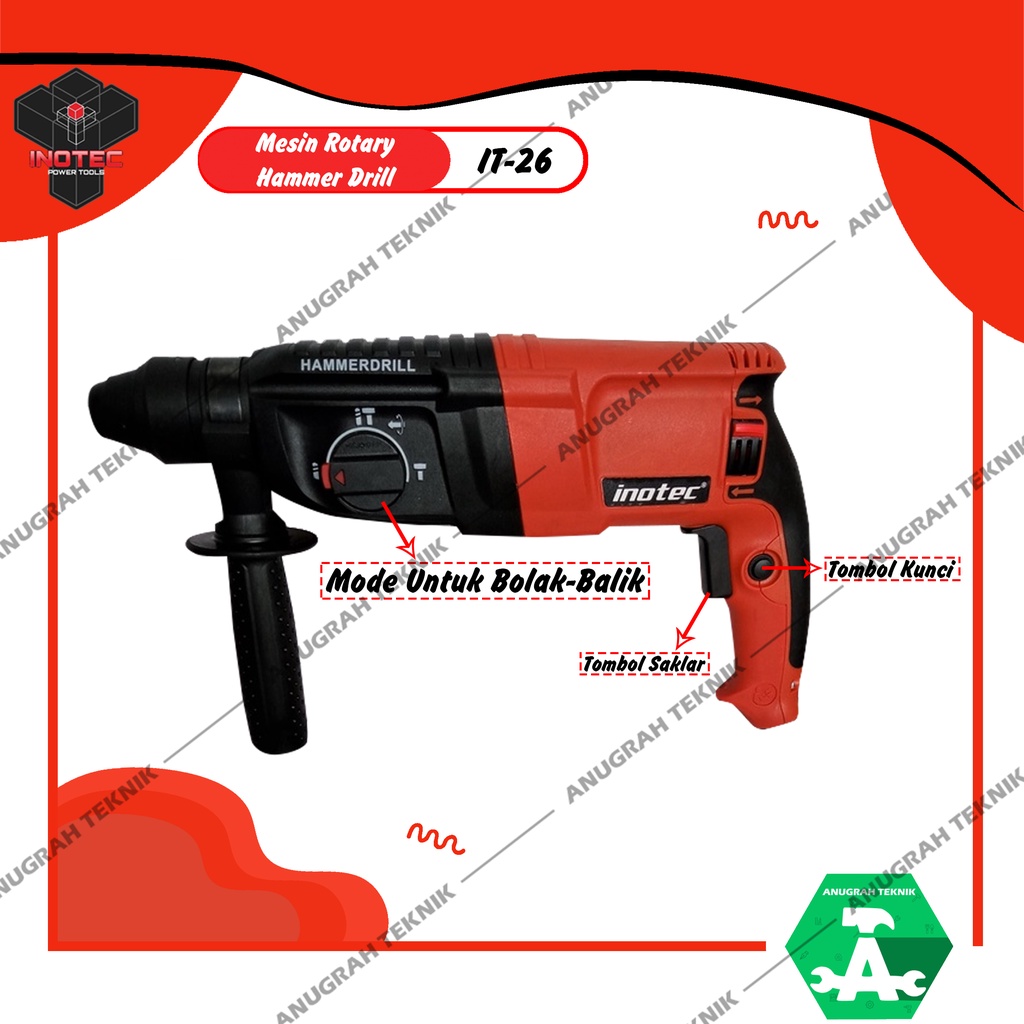 Jual INOTEC IT26 Mesin Rotary Hammer Drill IT26 Bor Bobok Tembok Beton