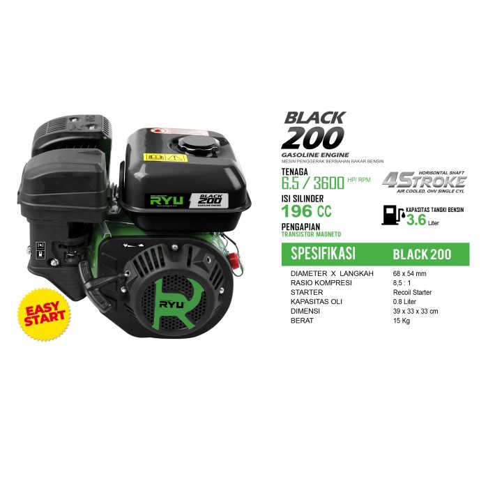 Jual Mesin Penggerak Gasoline Engine Black200 Tekiro Ryu Shopee