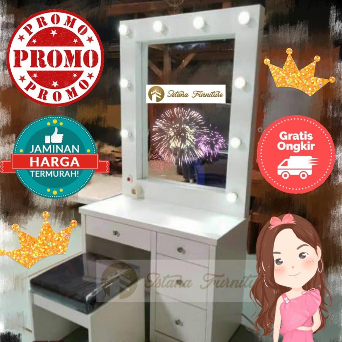 Jual Meja Promo Meja Rias Lampu Meja Makeup Artis Vanity Kayu Full Duko