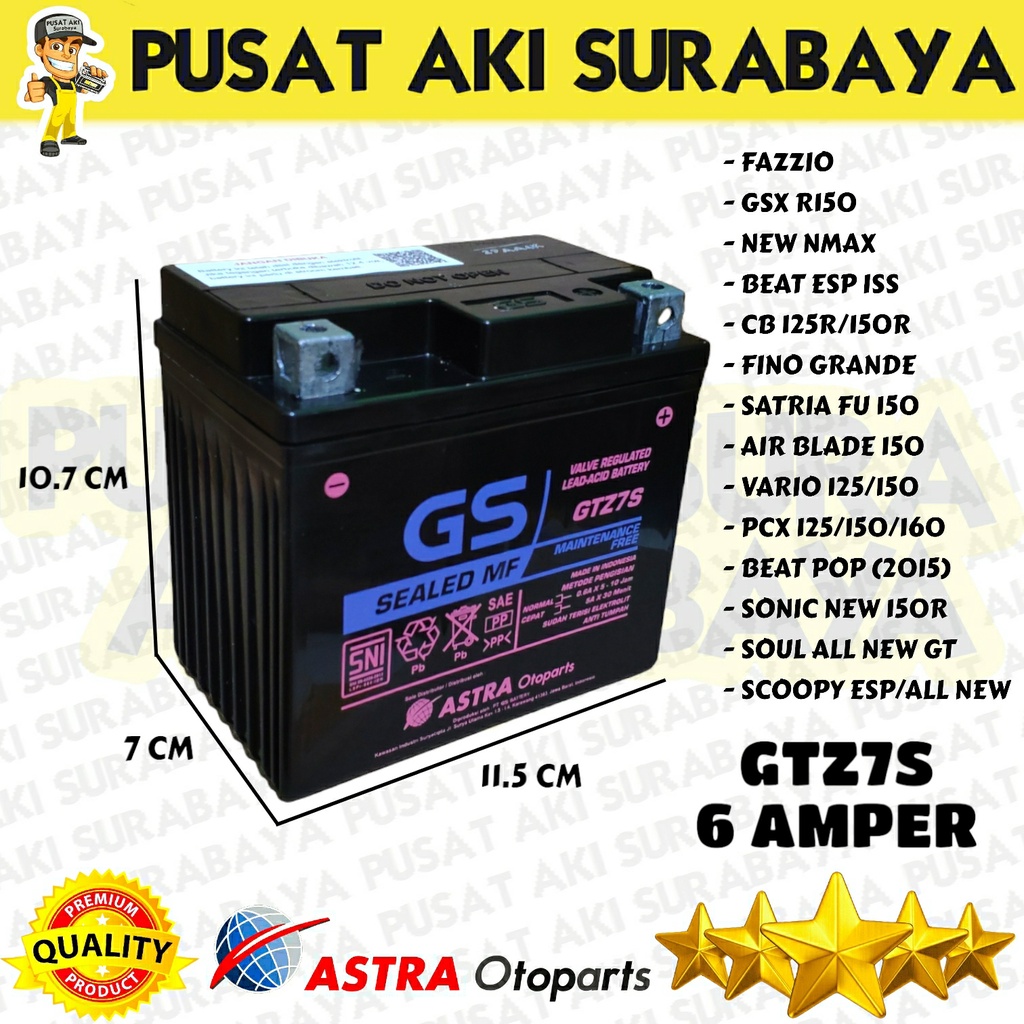 Jual PRODUK ORIGINAL AKI KERING GS ASTRA GTZ7S HONDA CBR 150 CB 150 R