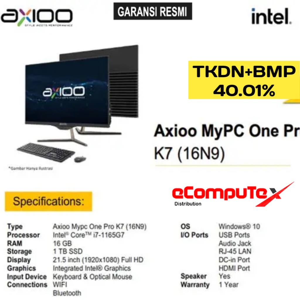 Jual PC AIO AXIOO MYPC ONE PRO K7 16N9 RAM 16GB 1 TB NVME CORE I7 21