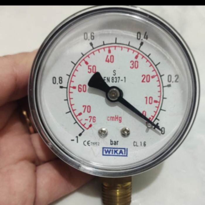 Jual PRESSURE GAUGE VACUUM WIKA 4 INCH 76 0CMHG BAR DRAT 1 2 BRASS