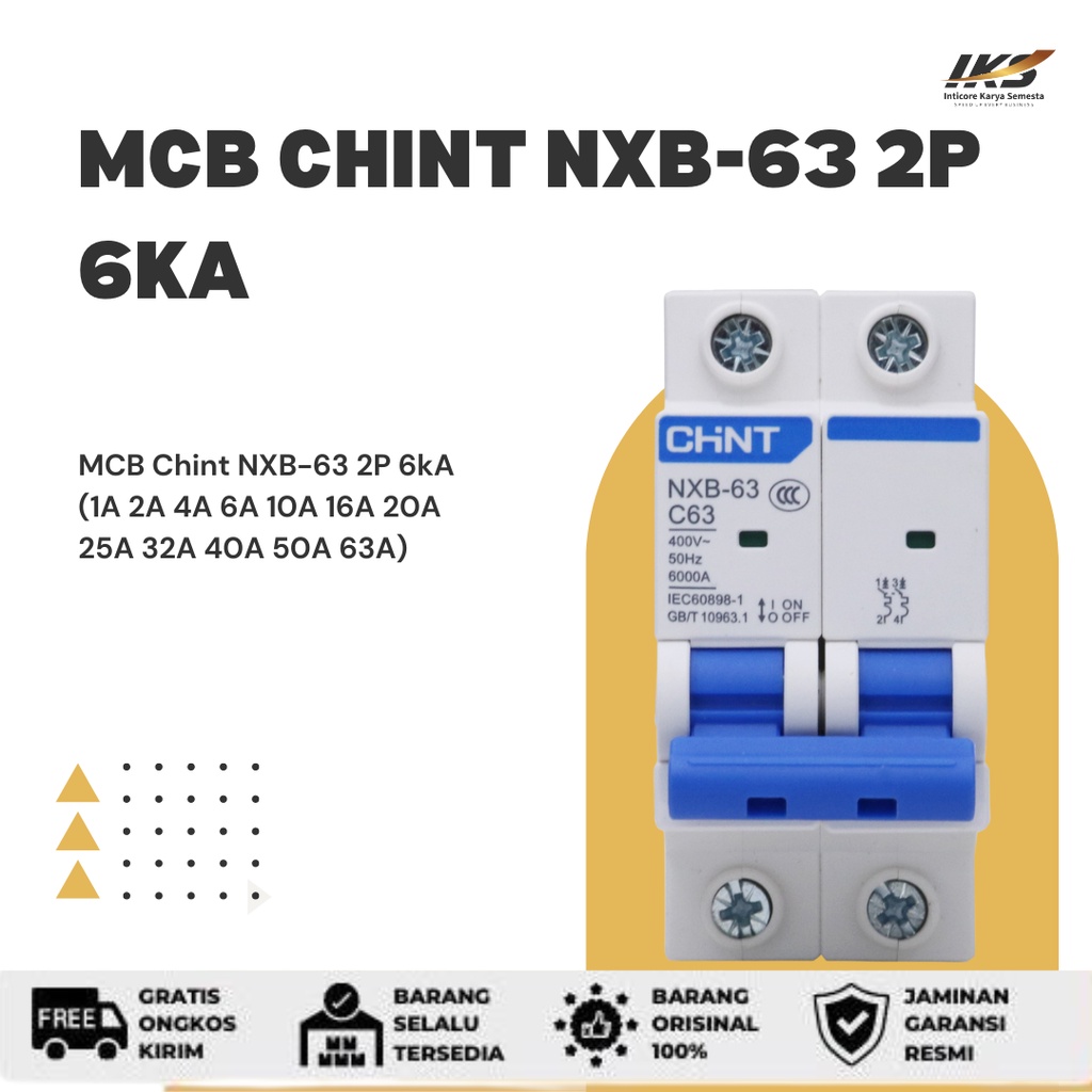 Jual MCB Chint NXB 63 2P 6kA 1A 2A 4A 6A 10A 16A 20A 25A 32A 40A 50A