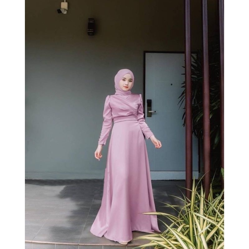 Jual Gamis Sage Green Wardah Maxi Dafiya Bahan Satin Roberto Cavali