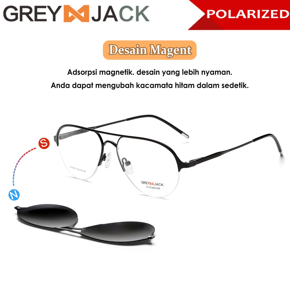 Jual Grey Jack Frame Kacamata Clip On Polarized Bahan Metal Aviator