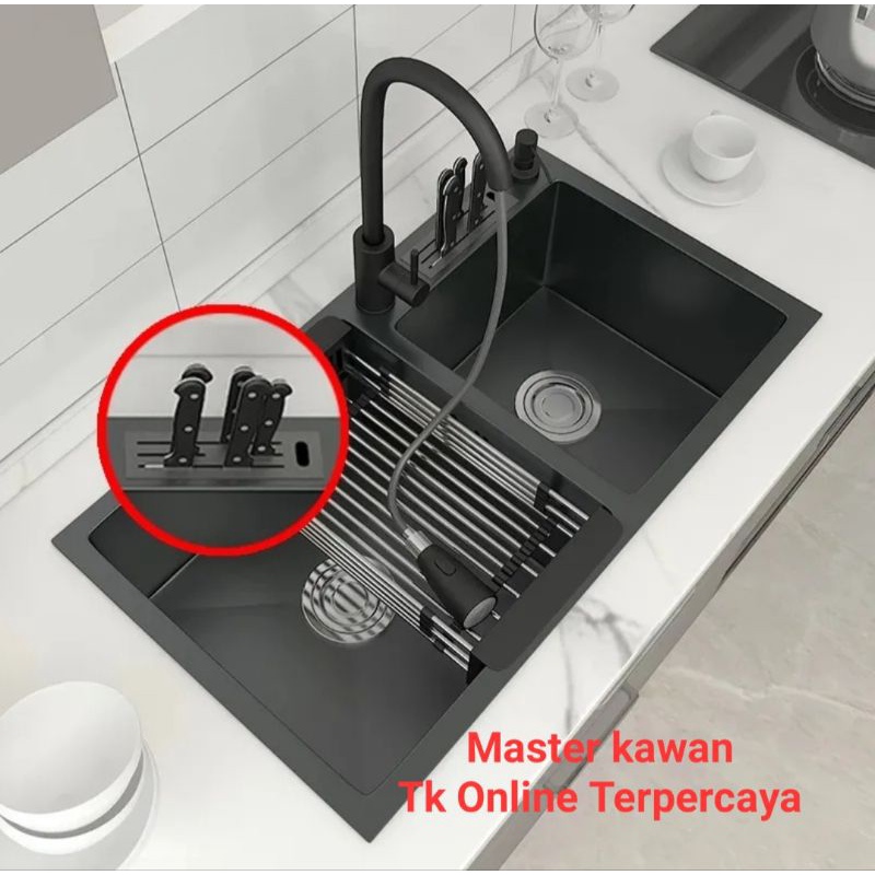 Jual Paket Kitchen Sink Stainless ICHSAN 8245 HITAM BLACK Bak Cuci