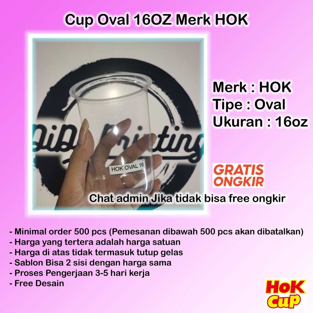 Jual Sablon Cup Plastik 16 Oz Oval Merk Hok Shopee Indonesia