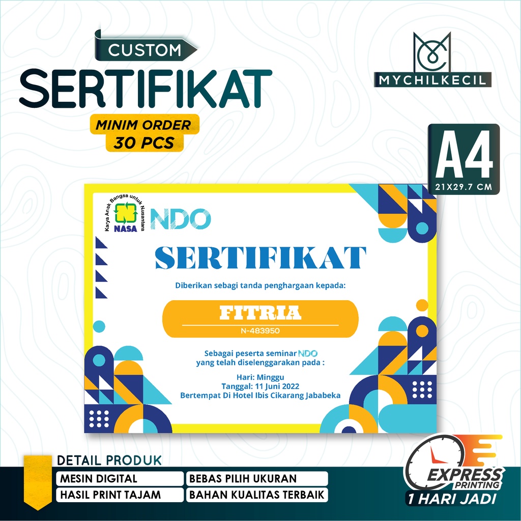 Jual Cetak Sertifikat Piagam Lomba Event Seminar Shopee Indonesia