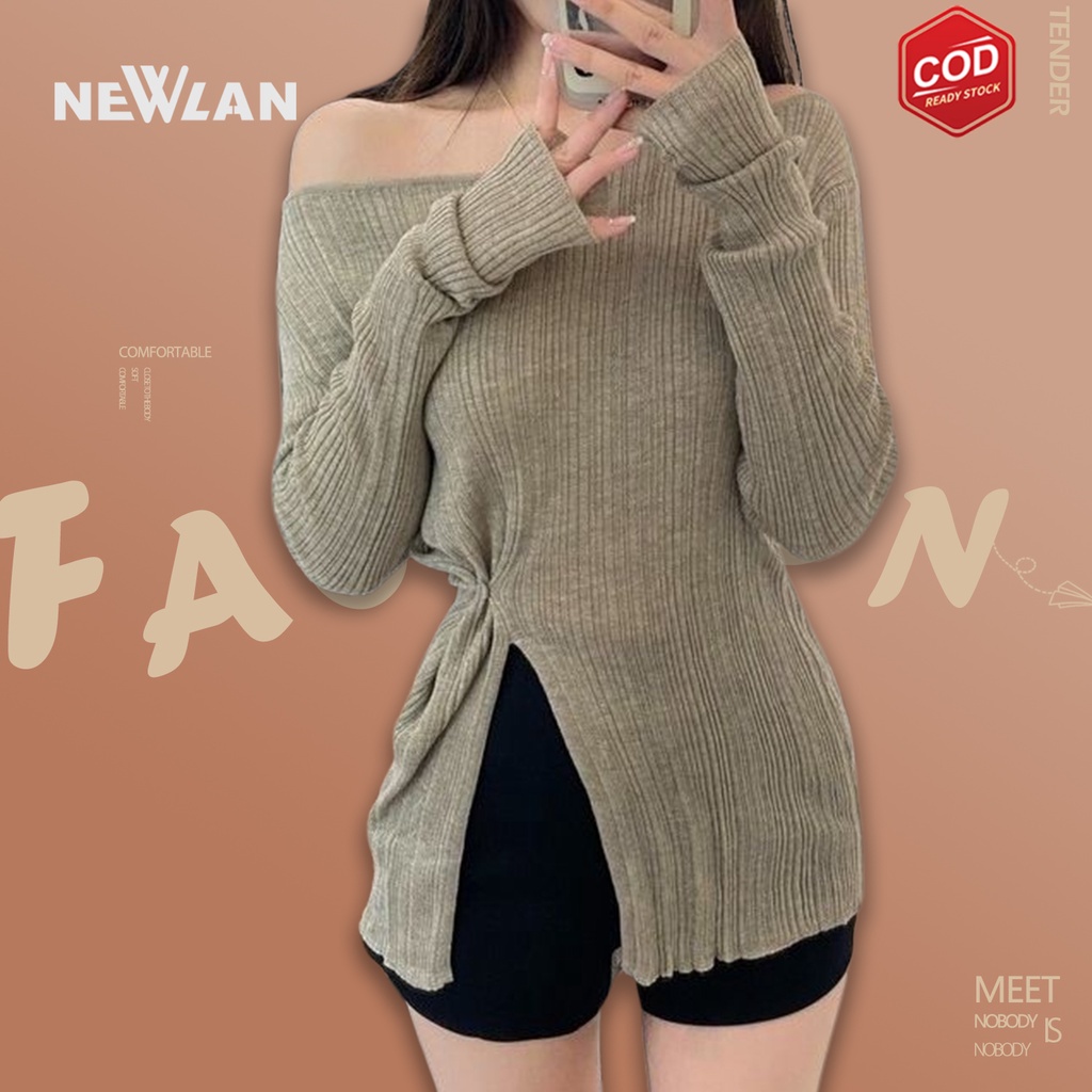 Jual Newlan ZZ056 Knitwear Wrap Kaos Rajut Wanita Lengan Panjang Atasan