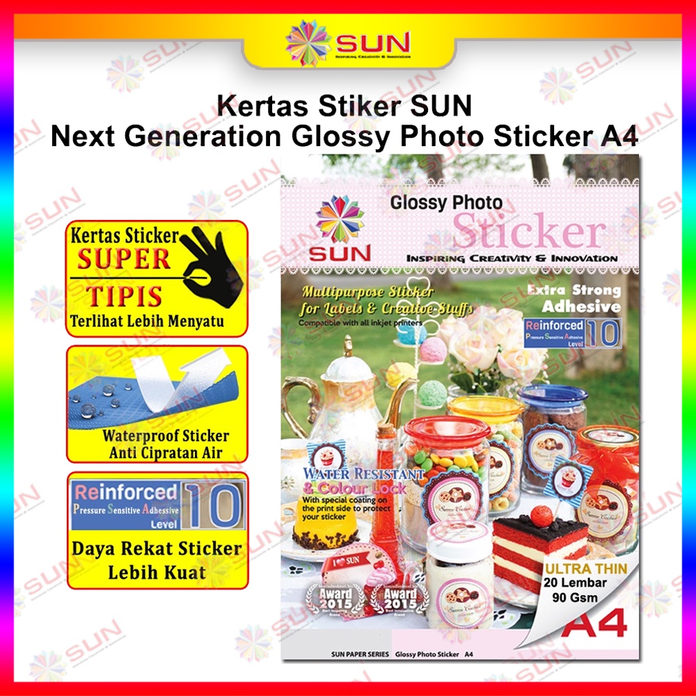 Jual Kertas Foto Sticker A4 F4 SUN NG Glossy Photo Sticker Ultra Thin