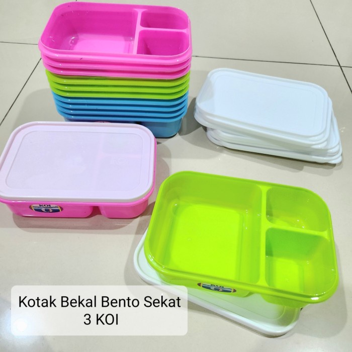 Jual BISA COD Kotak Bekal Plastik KOI 3 SEKAT Lunchbox Ompreng