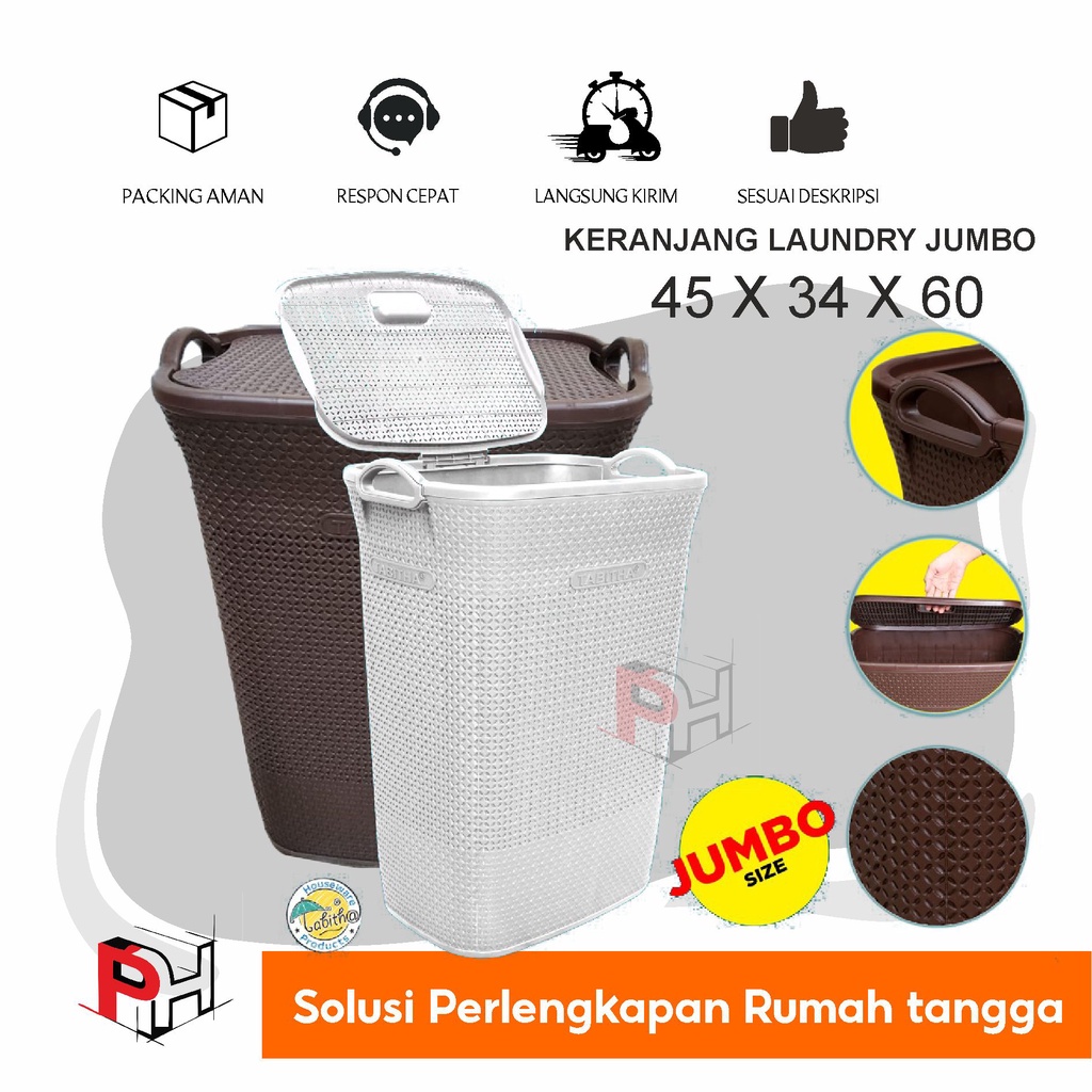 Jual Tabitha Laundry Basket Keranjang Pakaian Kotor Jumbo Size Rotan