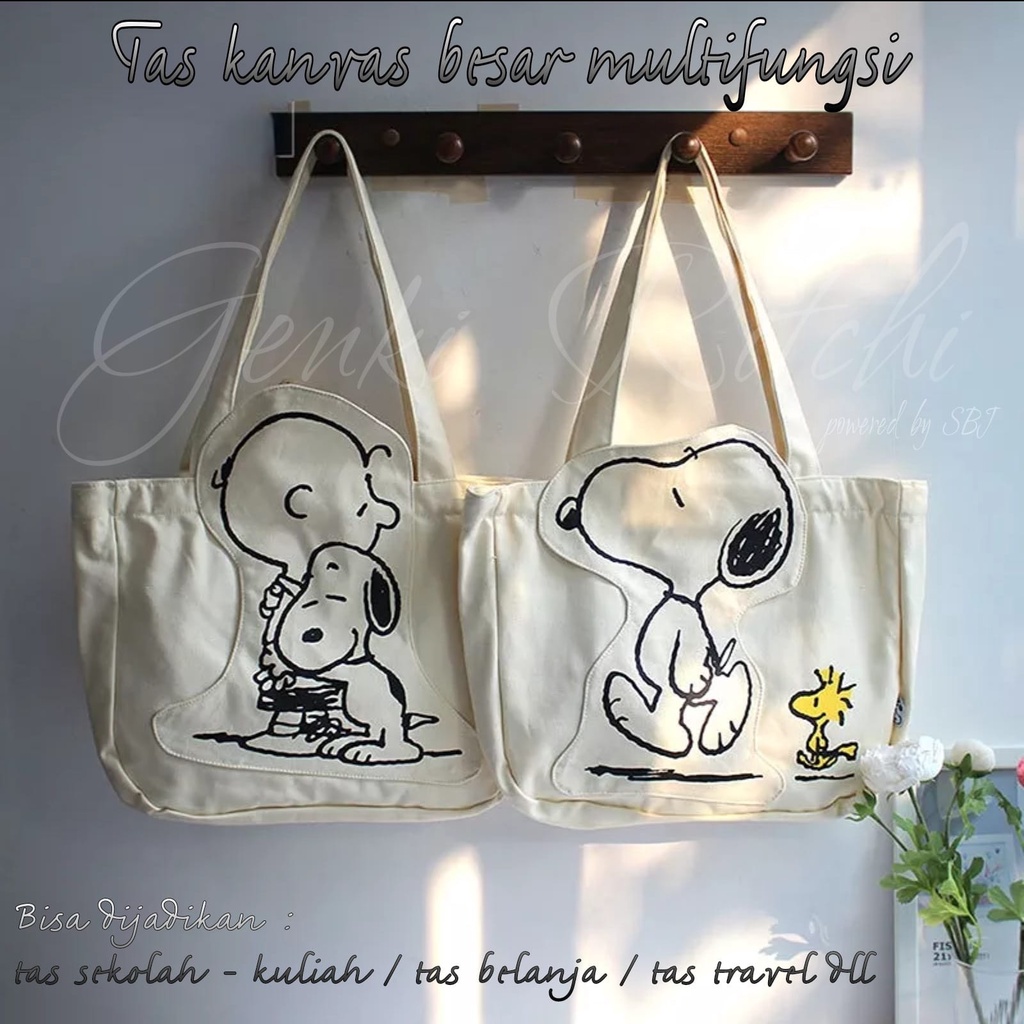 Jual Tas Tote Bag Snoopy Peanuts Canvas Tas Pundak Selempang Wanita