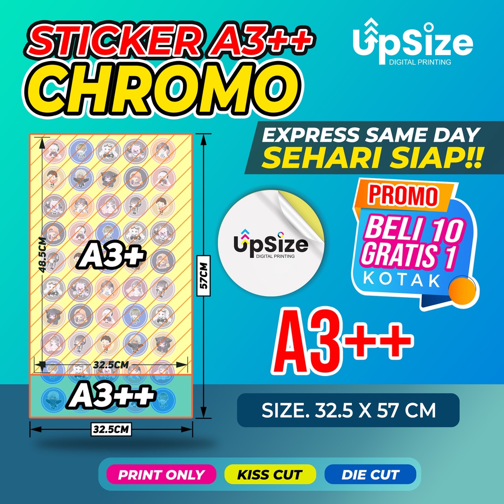 Jual CETAK STIKER CROMO A3 SIZE BESAR 57x32 5CM LABEL KEMASAN A3 CUT