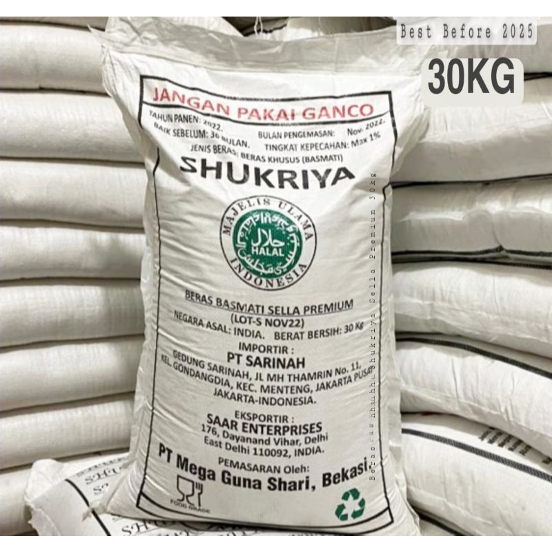 Jual Beras Basmati Shukriya Premium Tulisan Hitam Kemasan Asli 30 Kg