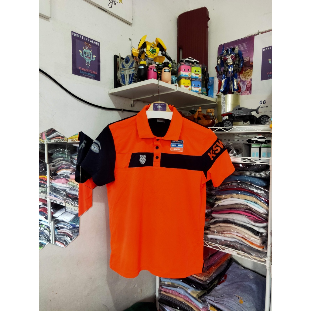 Jual Kaos Polo K Swiss Orange Garis Biru Dongker Small Logo Shopee