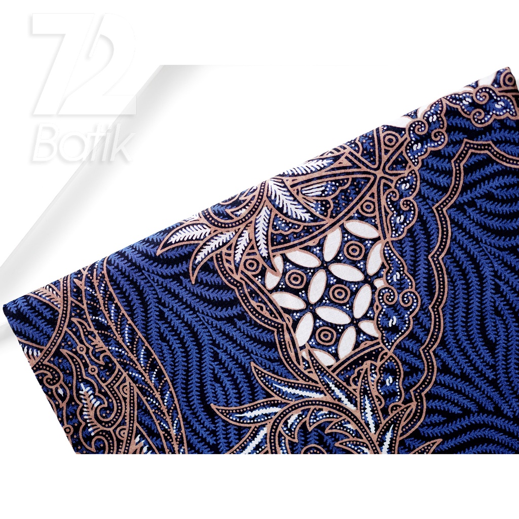 Jual Kain Batik Katun Premium Motif Kembang Laskar Warna Biru Putih