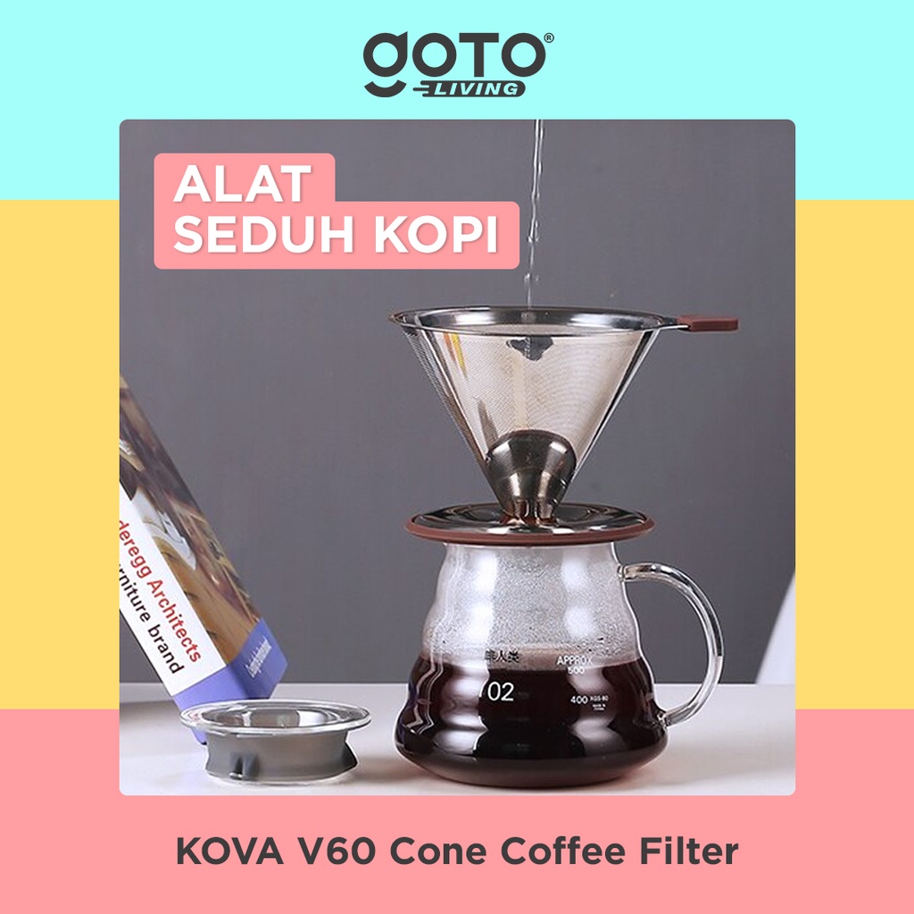 Jual Goto Kova Dripper V Stainless Steel Coffee Cone Double Mesh