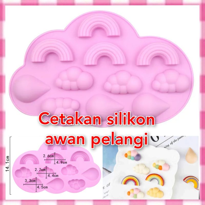 Jual Cetakan Silikon Awan Pelangi Coklat Puding Fondant Clay Resin