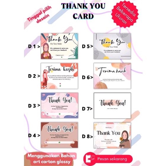 Jual 100 Pcs Thank You Card Kartu Ucapan Terimakasih Kartu Sovenir