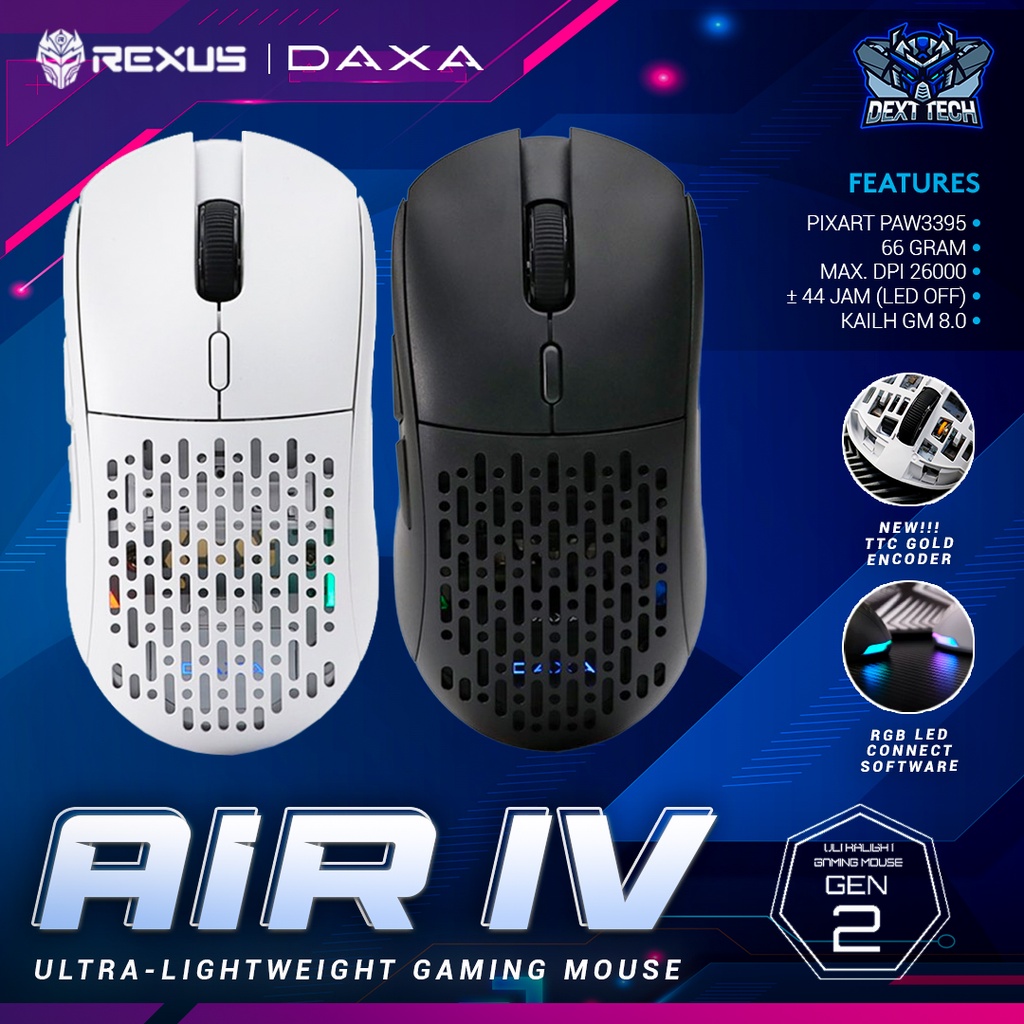 Jual Rexus Daxa Air Iv Gen Wireless Lightweight Gaming Mouse