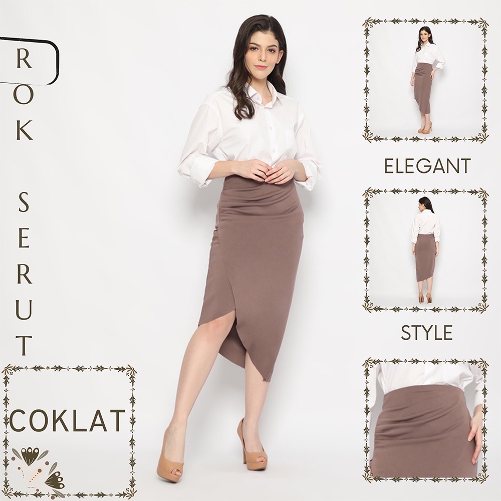 Jual Rok Scuba Serut Casual Korean Look Rok Kerja Midi Maxy Skirt