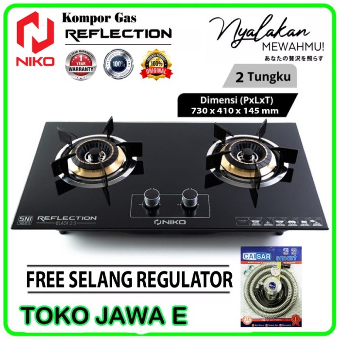 Jual Kompor Gas Kaca Tanam Biasa Niko Reflection Black Series