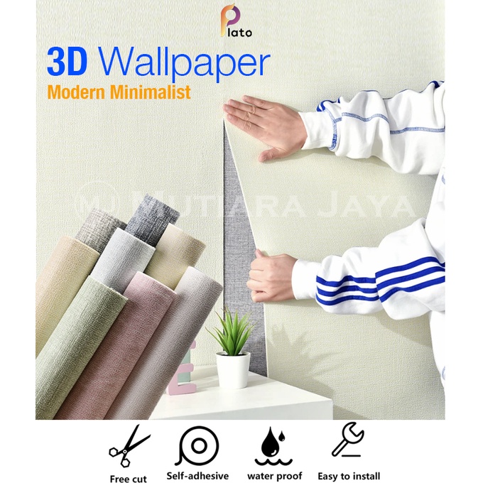 Jual PLATO 3D Wallpaper Linen Roll Dekorasi Kamar Stiker Dinding Foam