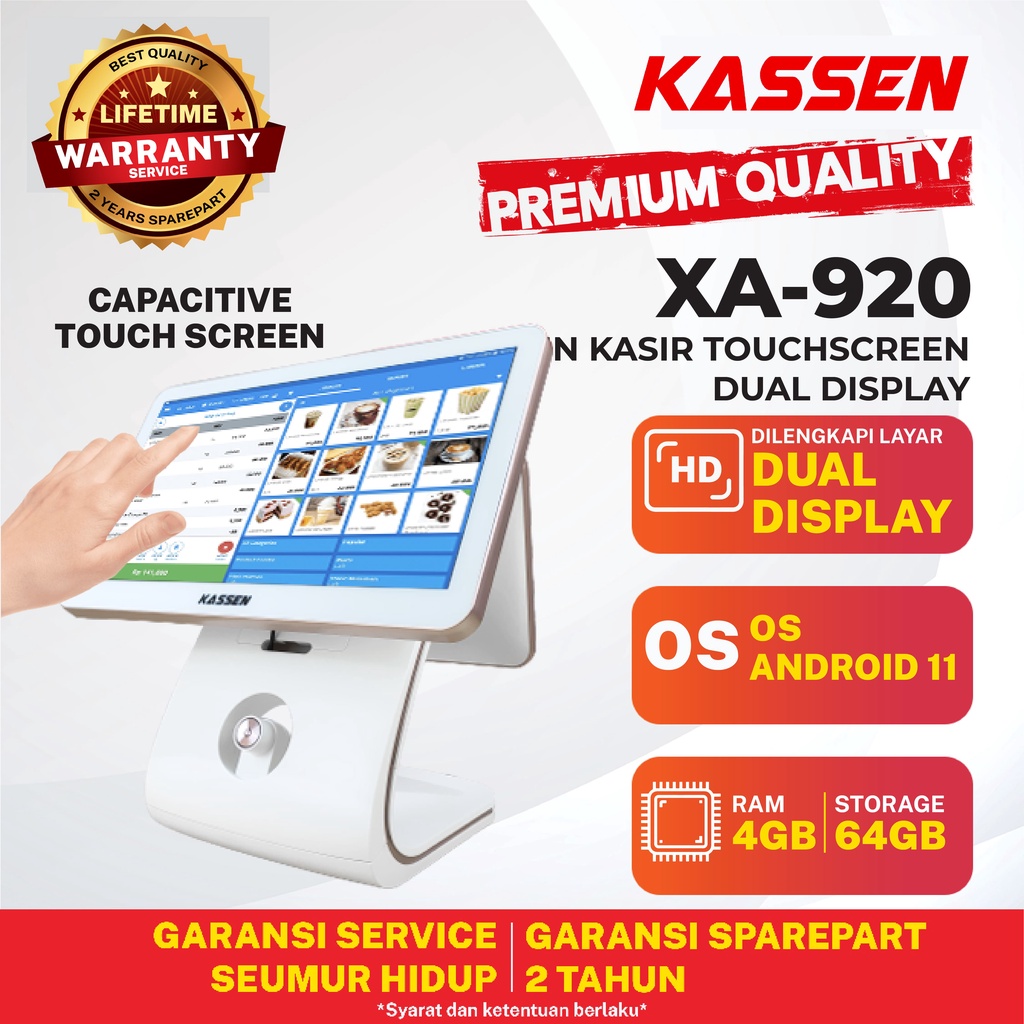 Jual MESIN KASIR ANDROID TOUCH SCREEN DUAL DISPLAY KASSEN XA 920 POS