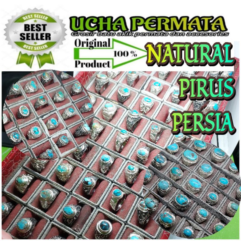 Jual Cincin Pirus Persia Biru Hijau Polos Urat Natural Batu Akik