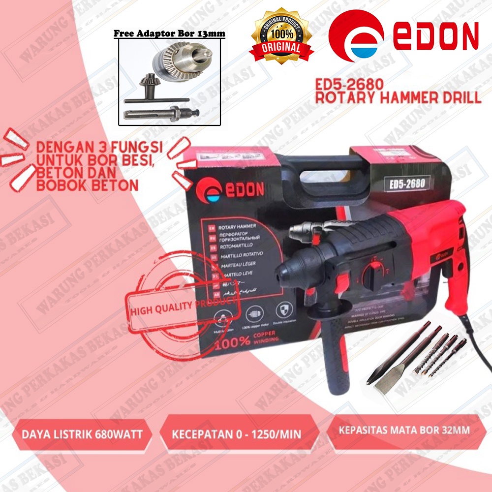 Jual EDON 3in1 Rotary Hammer Mesin Bor Bolak Balik Bobok Beton Listrik