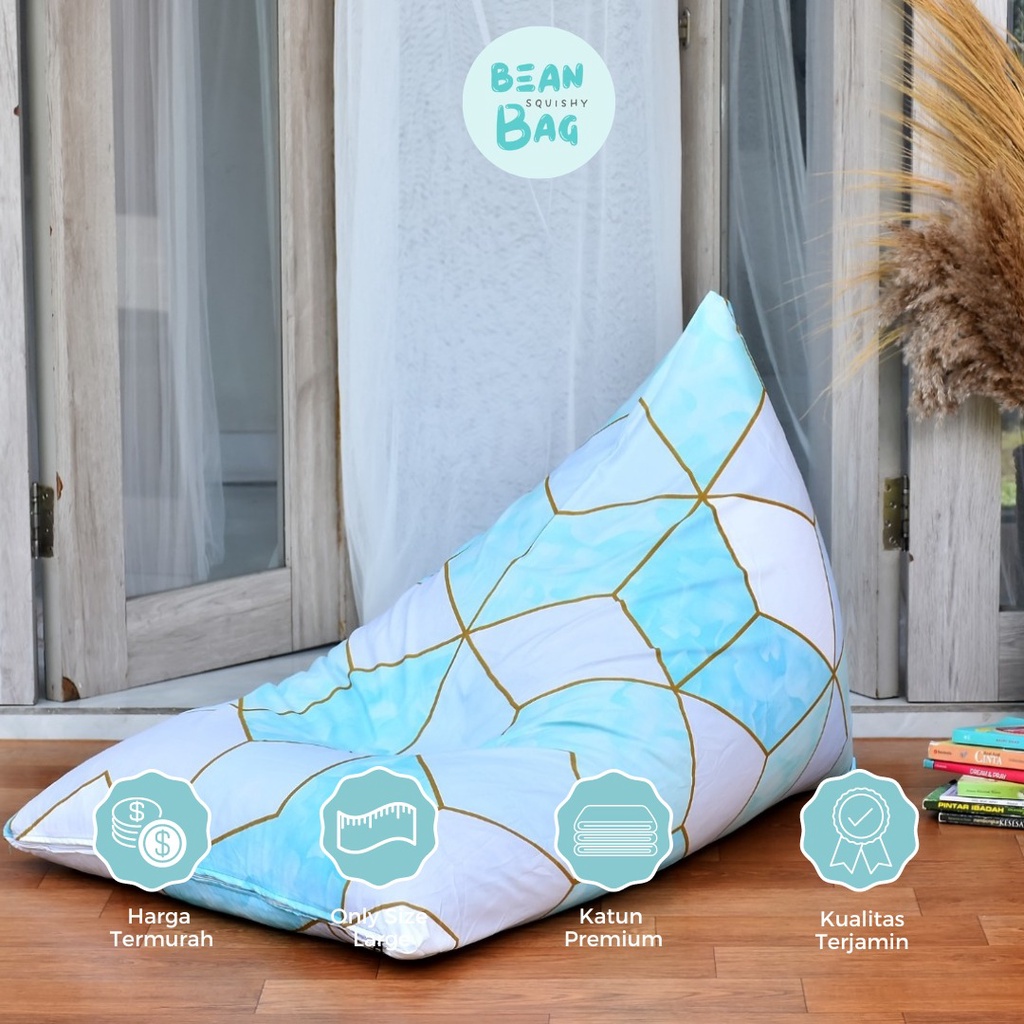 Jual BEAN BAG Triangle PLUS Isi Motif KUBUS BLUE Bahan Lembut Dan Adem