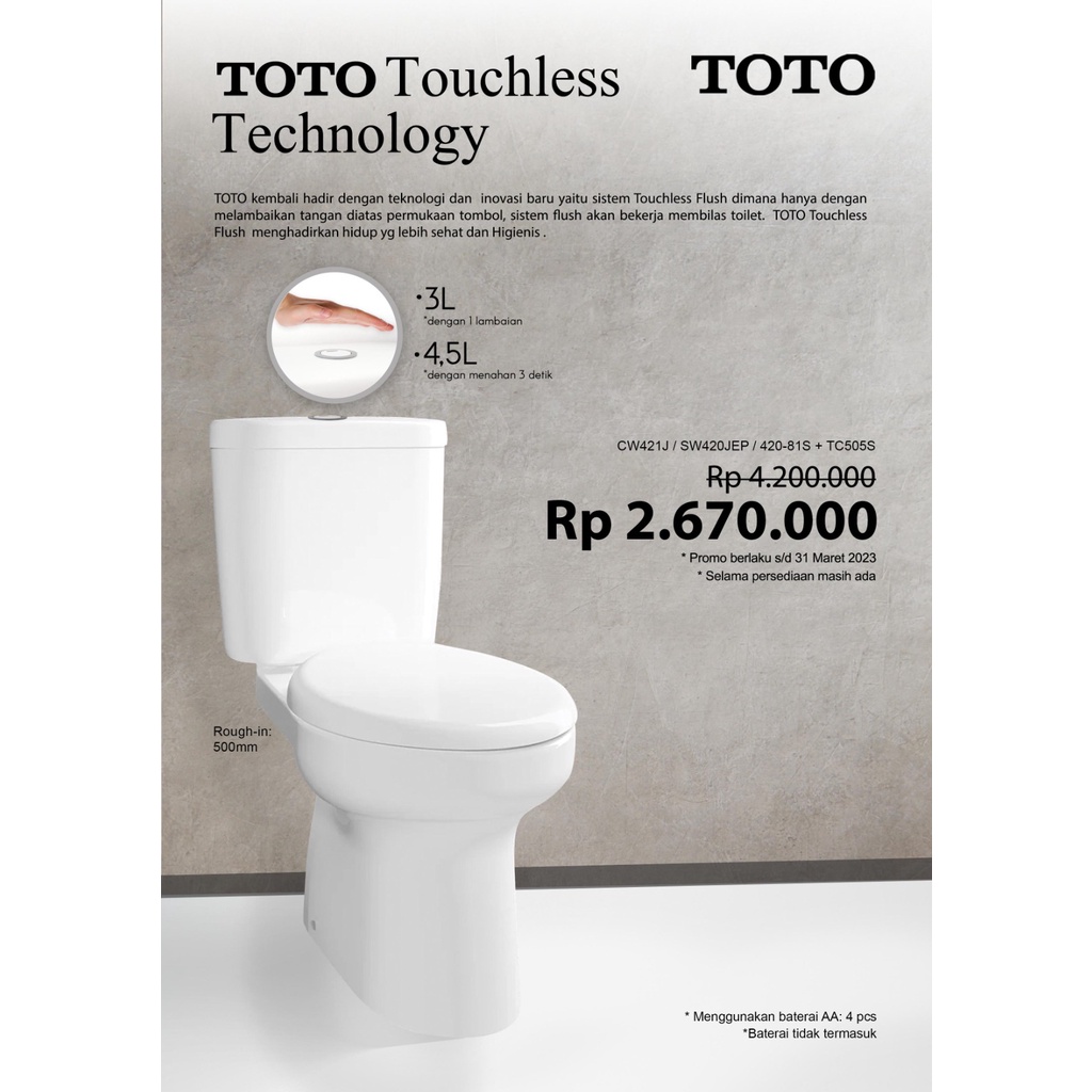 Jual TOTO CLOSET SENSOR TOUCHLESS FLUSH CW421J CW 421 J SW420JEP