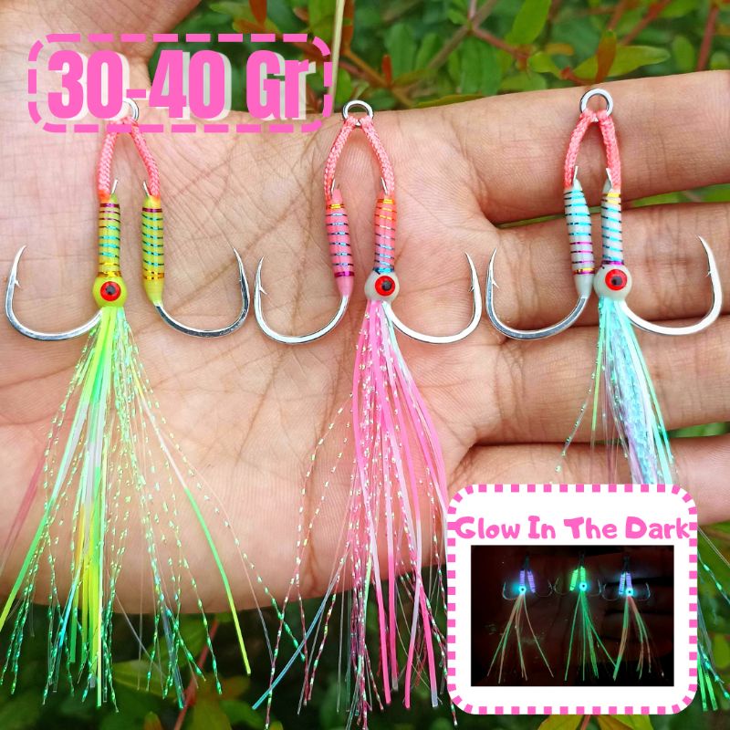 Jual ASIST HOOK ISEAMA Untuk Jig 40 Gram Resin UV Hard Fosfor Double