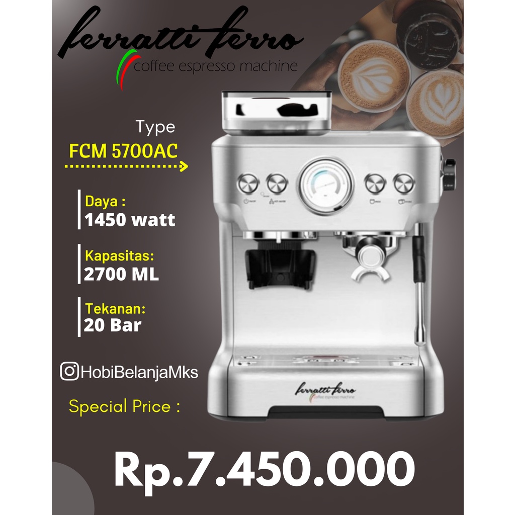 Jual Mesin Kopi Ferratti Ferro FCM5700AC Di Lengkapi Dengan Grinder