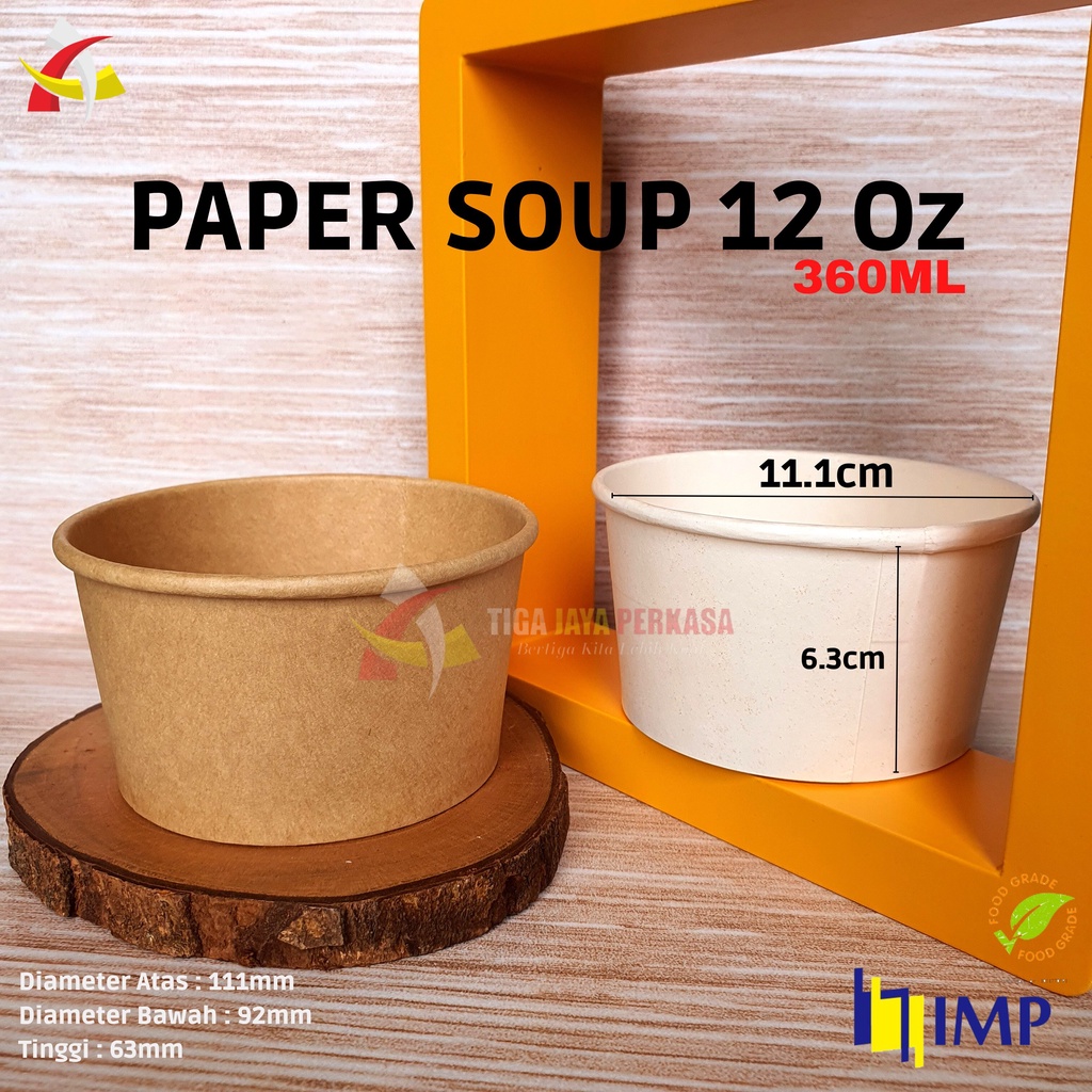 Jual Paper Bowl 360ml IMP Paper Bowl 12 Oz Tebal Foodgrade Mangkok