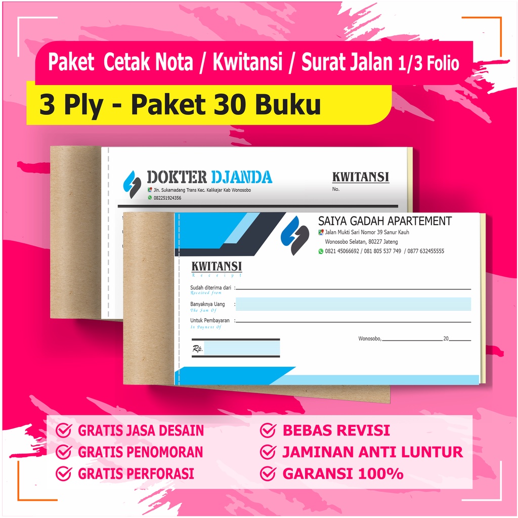 Jual Cetak Kwitansi Custom Ply Paket Buku Rim Nota Custom