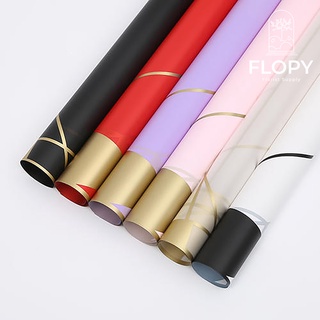 Jual 5 Lembar Cellophane Geometry Garis Gold Flower Wrapping Paper