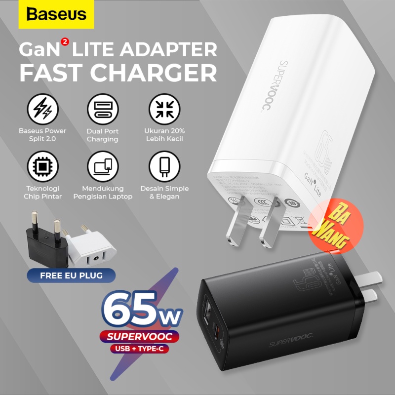 Jual BASEUS Gan2 Lite Charger Adapter Adaptor Super VOOC USB Type C 65W